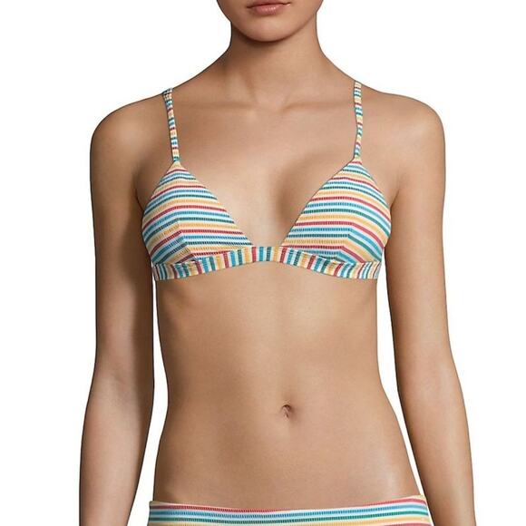 ONIA Danni Seersucker striped triangle beach bikini top in multi Size M NEW - Picture 10 of 10